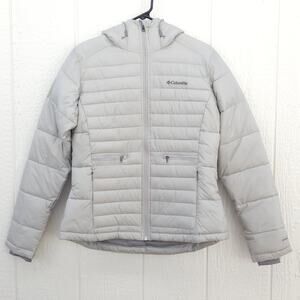 Columbia Women M Powder Lite Hooded Jacket Coat Puffer Natural Omni Shield NWOT